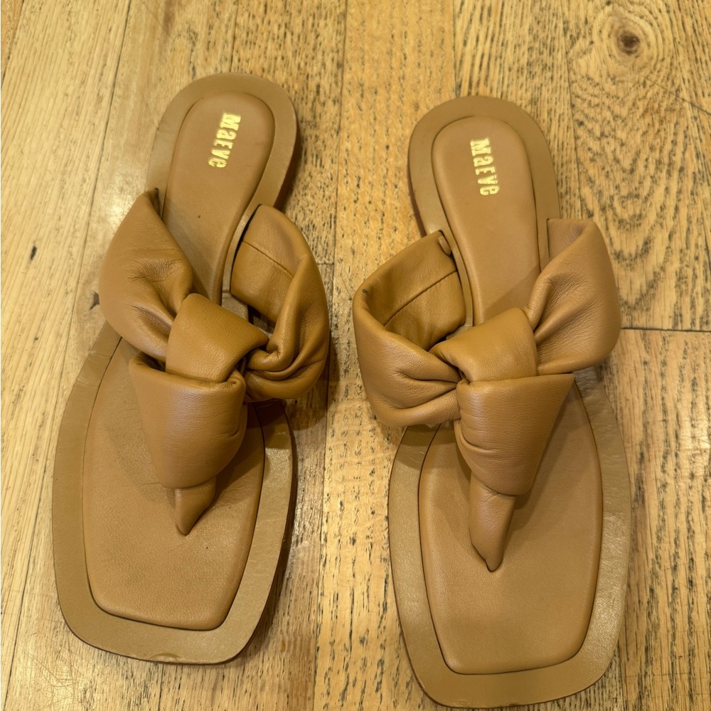 Maeve Women's Tan Bow Slide Sandals
